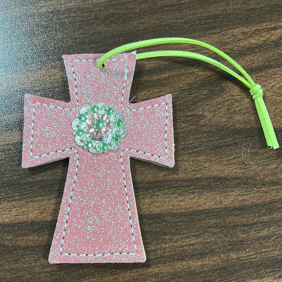 Pink/Green Glitter Saddle Cross