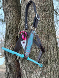 All Leather Turquoise with Fuchsia Gator Lariat Halter