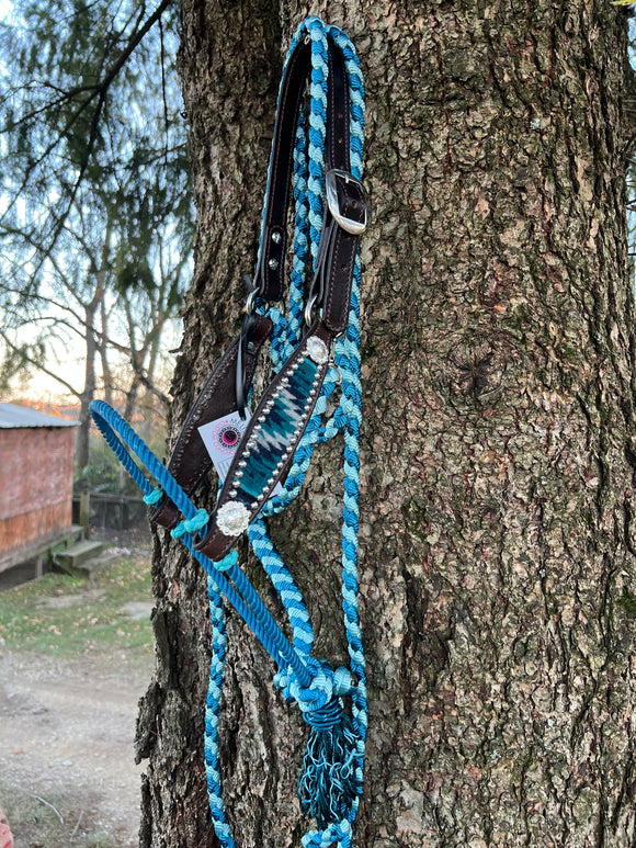 Turquoise Wool with Turquoise/Light Blue Muletape