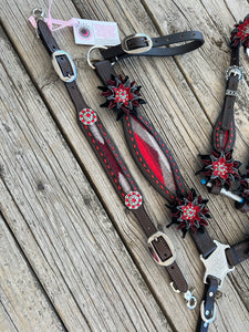 Red Wool Wither Strap with Flowers