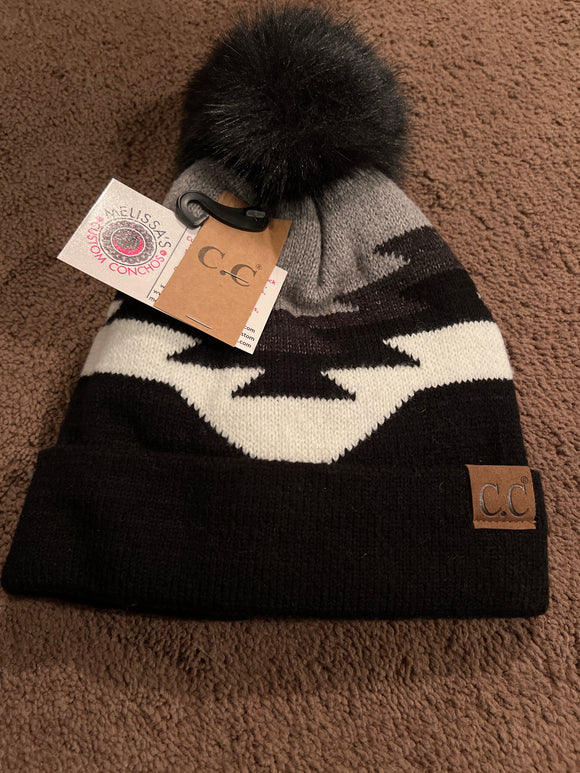 Aztec Beanie with Fur Pom