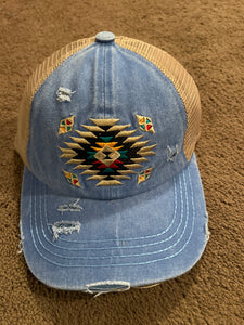 Blue Moon Aztec Criss Cross High Pony Baseball Hat