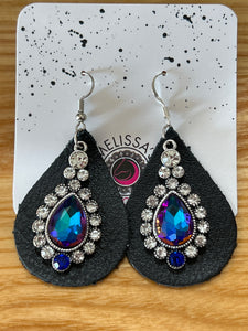 Crystals with Black Leather Earrings