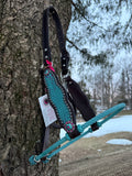 All Leather Turquoise with Fuchsia Gator Lariat Halter