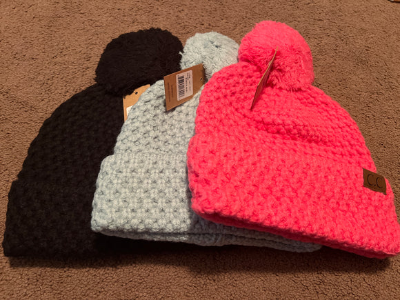 Bee Stitch Knit Beanie with Pom