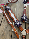 White Gator Tack set with Purple Buckstitch & Flowers