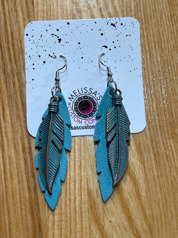 Feather Leather charm Earrings