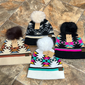 Southwestern Fur Pom Beanie