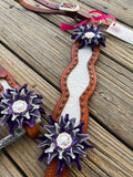 White Gator Tack set with Purple Buckstitch & Flowers