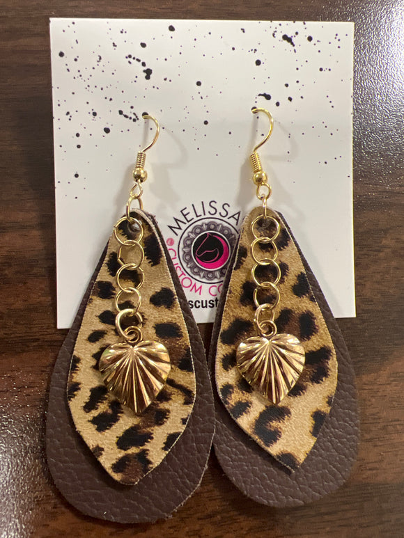 Heart Cheetah Leather Earrings