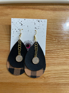 Brown Plaid Leather Earrings