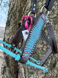All Leather Turquoise with Fuchsia Gator Lariat Halter