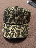 Leopard Criss Cross High Pony Baseball Hat with flower