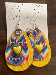 Aztec Heart Leather Earrings