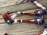 White Gator Tack set with Purple Buckstitch & Flowers