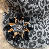 Gray Cheetah Criss Cross High Pony Baseball Hat with flower