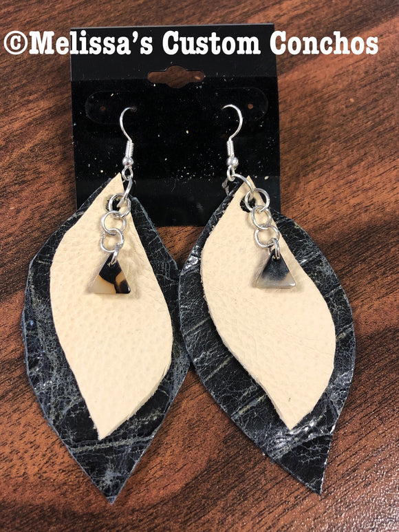 Black/Beige Leather Earrings