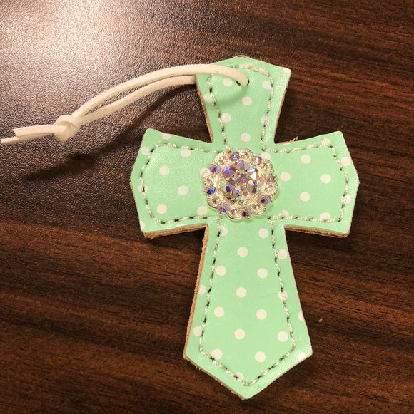 Mint Polka Dot Saddle Cross