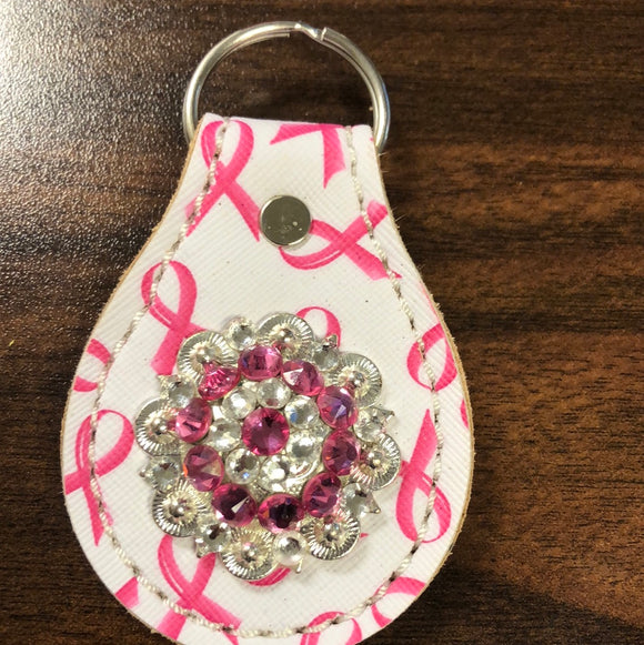 Pink Ribbon leather keychain