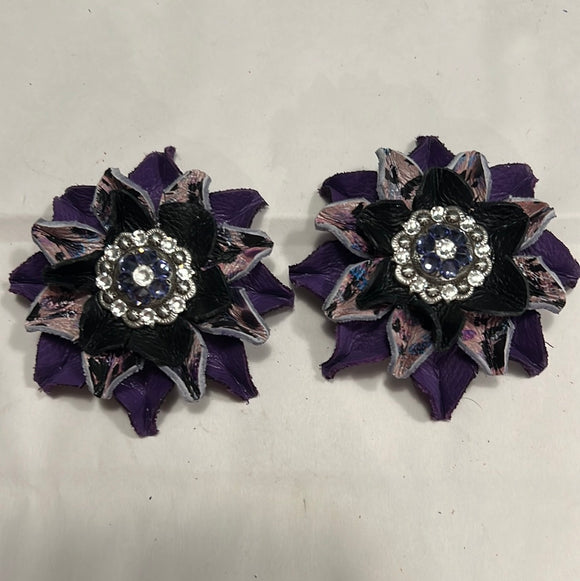 Purple/Cheetah/Black Leather Flowers