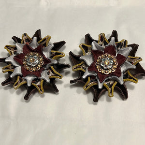 Maroon/White/Cheetah/Brown Leather Flowers