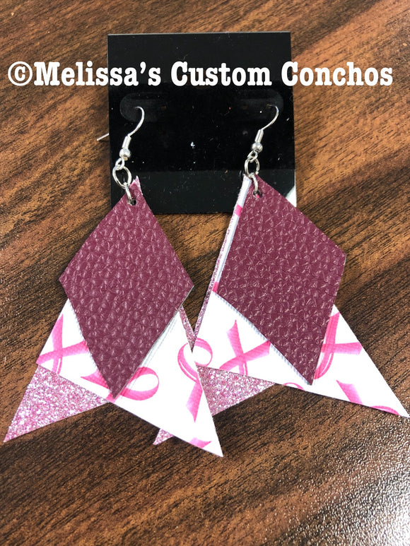 Pink Ribbon Leather Earrings