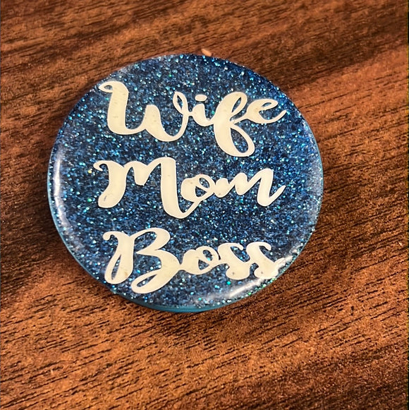 Wife, Mom, Boss Blue Pop Socket