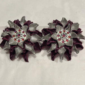 Purple/Silver Leather Flowers