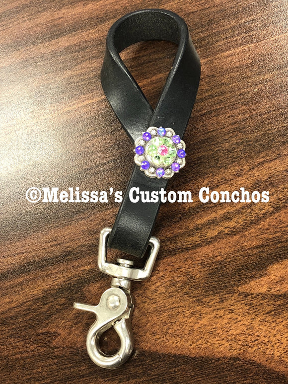 Black Oil Tie Down Keeper with Purple & Peridot