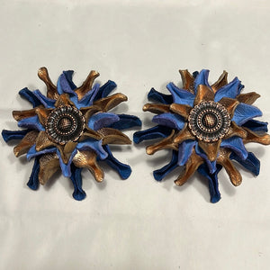 Blue/Gold Leather Flowers