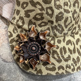 Cheetah Criss Cross High Pony Baseball Hat with flower