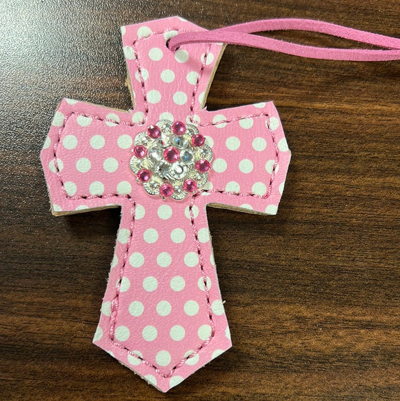 Pink Polka Dot Saddle Cross