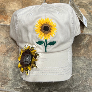 Sunflower Baseball Hat with flower