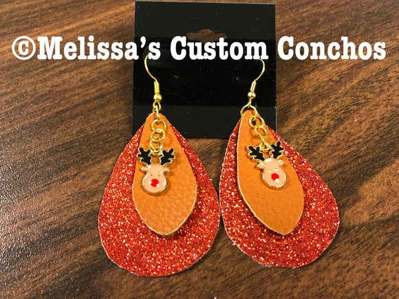 Red Reindeer Leather Earrings