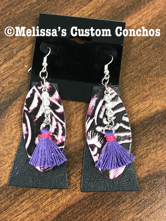 Purple/Black Leather Earrings